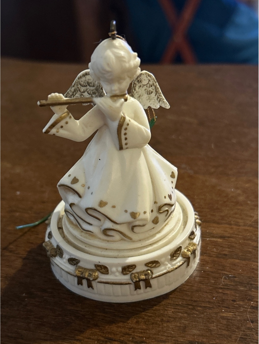 Enesco Porcelain Angel Figurine with Flute and Gold Accents
